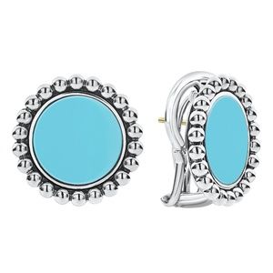 LAGOS Maya Blue Ceramic Circle Button Earrings in Sterling Silver